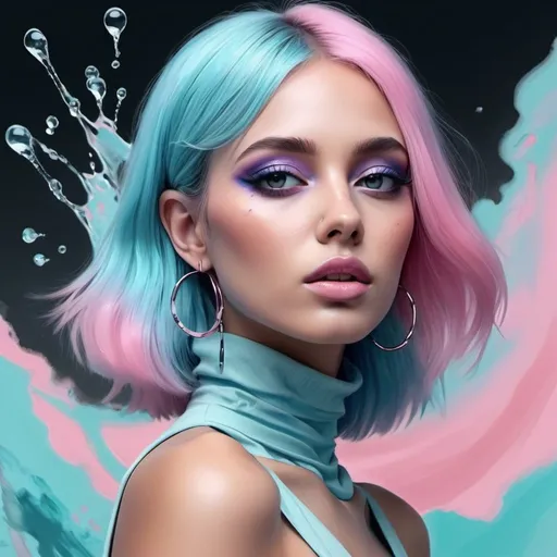 Prompt: futuristic style,❤️🦋☠️🐦‍⬛🪸👩‍🦽 pastel sketch Water color ))),((((32K, 18K, digital graphics, HD, HDR, UHDR )))), painting, 3d render, fashion, dark fantasy, vibrant, conceptual art