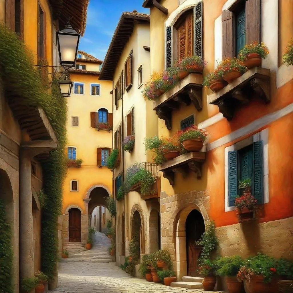 Prompt: realistic,photorealistic,masterpiece,best quality,  a street with typical houses from the Renaissance era  colorful ,Masterpiece best quality beautifully painted highly detailed highly, detaild, masterpiece  best quality , art by Leonardo da Vinci