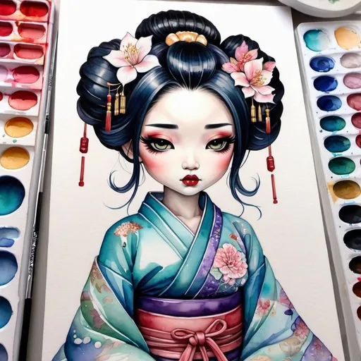 Prompt: "Meditating geisha watercolors hyperdetailed 🎨🥻Jasmine Becket Griffith, Anna Dittman"