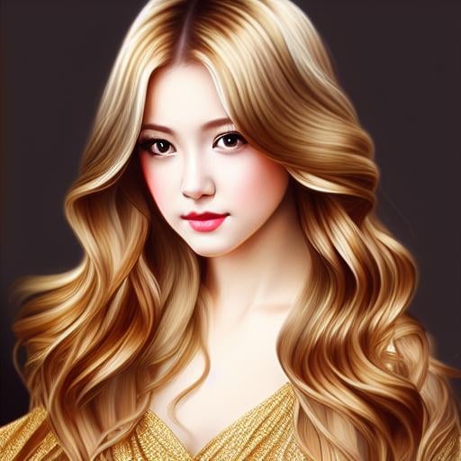 Prompt: realistic portrait, young woman, golden hair, wavy beautiful hair, incredibly detailed and intricate, art by ToshiaSan
