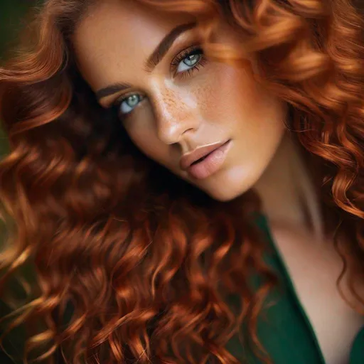 Prompt: ((([Close up view of naturally gorgeous woman with hazel green eyes, curly red wavy hair and freckles])), softfall colored natural makeup, cold, fall, (Hyper-realistic, ultra-detailed), points of Light, (soft translucence), ((ambient occlusion)), Medium shot, (Expressionist Energy)), (Ultra high res), (Cinematic dramatic Lighting), Elegant Perfectionism), (Illustration), Dramatic Lighting, Vignette