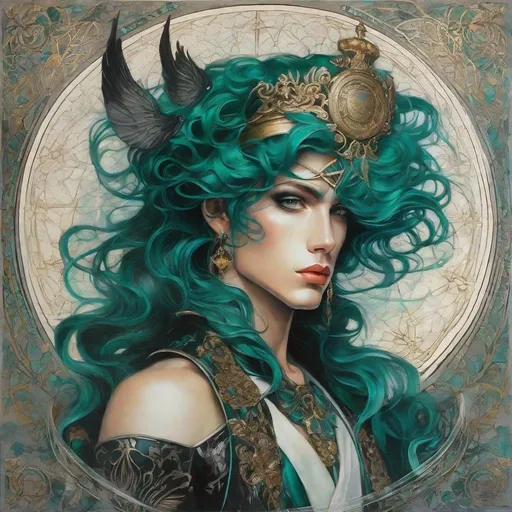 Prompt: Acrylic Painting style of, MAPPA, Karol Bak; Male Sailor neptune; man, male, homoeroticism, gothic, emo, tattoos,