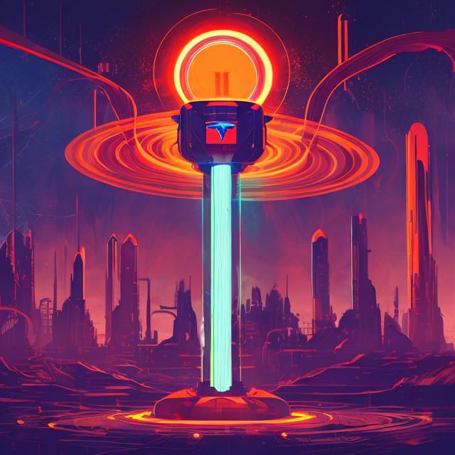 Prompt: retro futurism styled tesla coil, Comic style, heavily detailed, concept art, unique universe, bathed in sunlight, Primary color hues, magical world, bright uplifting tones, dynamic lighting