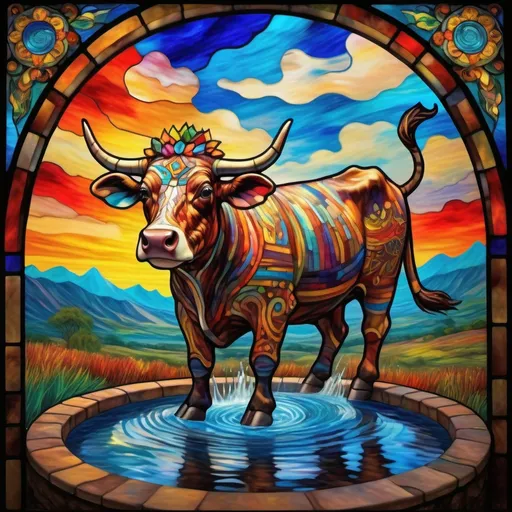 Prompt: Monet style painting of an aztec sacred cow levitating above a whirlpool, villagers gather around it, dynamic pose, ultra detailed, magical world, primary color hues, bright uplifting tones, dynamic lighting, misc-nostalgic, monet styled, fluffy clouds, professional, ultra detailed