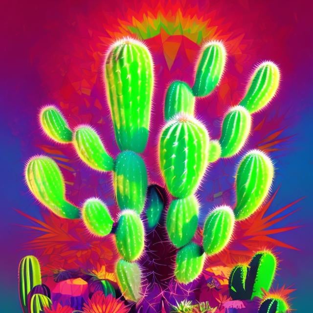 Prompt: Full color illustration, A psychedelic peyote cactus plant, in the style of 60s kitsch and psychedelia, full body, sharp lighting, highest quality, ultra sharp, ffffound, ultra detailed, magical universe, Dynamic pose, bright and uplifting color hues, misc-geometric