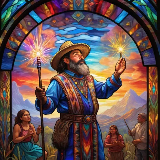 Prompt: Monet style painting of an aztec resident casting a spell with a magic wand, villagers gather around it, dynamic pose, ultra detailed, magical world, primary color hues, bright uplifting tones, dynamic lighting, misc-nostalgic, monet styled, fluffy clouds, professional, ultra detailed