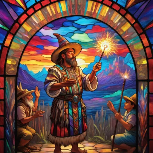 Prompt: Monet style painting of an aztec resident casting a spell with a magic wand, villagers gather around it, dynamic pose, ultra detailed, magical world, primary color hues, bright uplifting tones, dynamic lighting, misc-nostalgic, monet styled, fluffy clouds, professional, ultra detailed