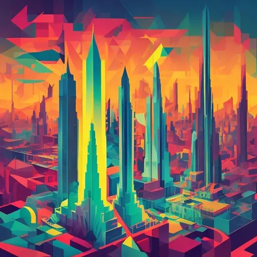 Prompt: Full color illustration, a skyscraper, in the style of 60s kitsch and psychedelia, sharp lighting, highest quality, ultra sharp, ffffound, ultra detailed, magical universe, Dynamic pose, bright and uplifting color hues, misc-geometric