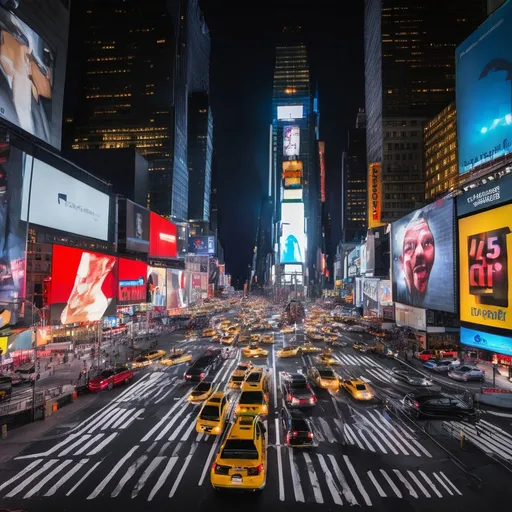 Prompt: times square at night with traffic, captured with long exposure photography Nikon D850 DSLR camera f/4. ISO 200 NEEDS TO BE 4 MEGAPIXELS MINIMUM