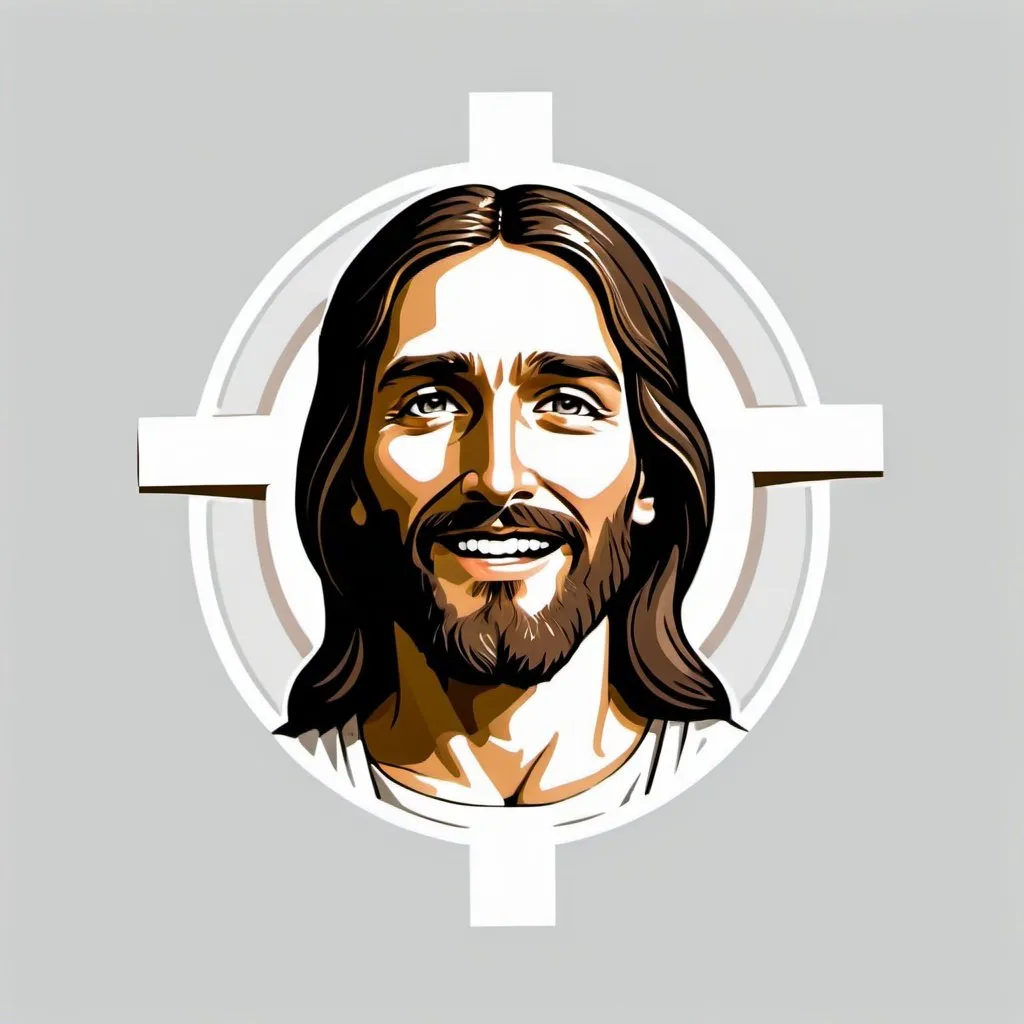 Prompt: a simple design of jesus christ holding a cross with smilling face with white background for tshirt desgin 