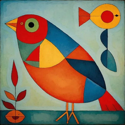 Prompt: painting of a bird and a fish, the style of paul klee