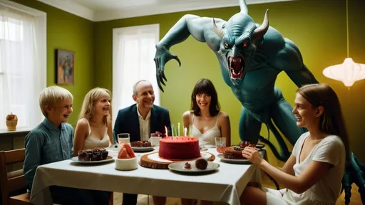 Prompt: detailed full body close-up macro photograph of giant Hieronymus Bosch demons flying in real life and transparent alien women models smiling psychotically with big eyes inside of a small, stained brightly lit examining room with children eating cake and televisions, clear faces, bleach bypass photography taken by Alex webb, medium format, large format ,shallow depth of field, glowy effect, Ambient Occlusion, prime lenses