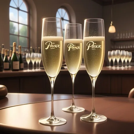 Prompt: Champagne glasses in pixar without words