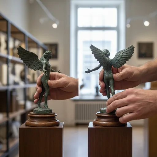 Prompt: There are two hands lifting the statue while turning it left and right after putting it back down.