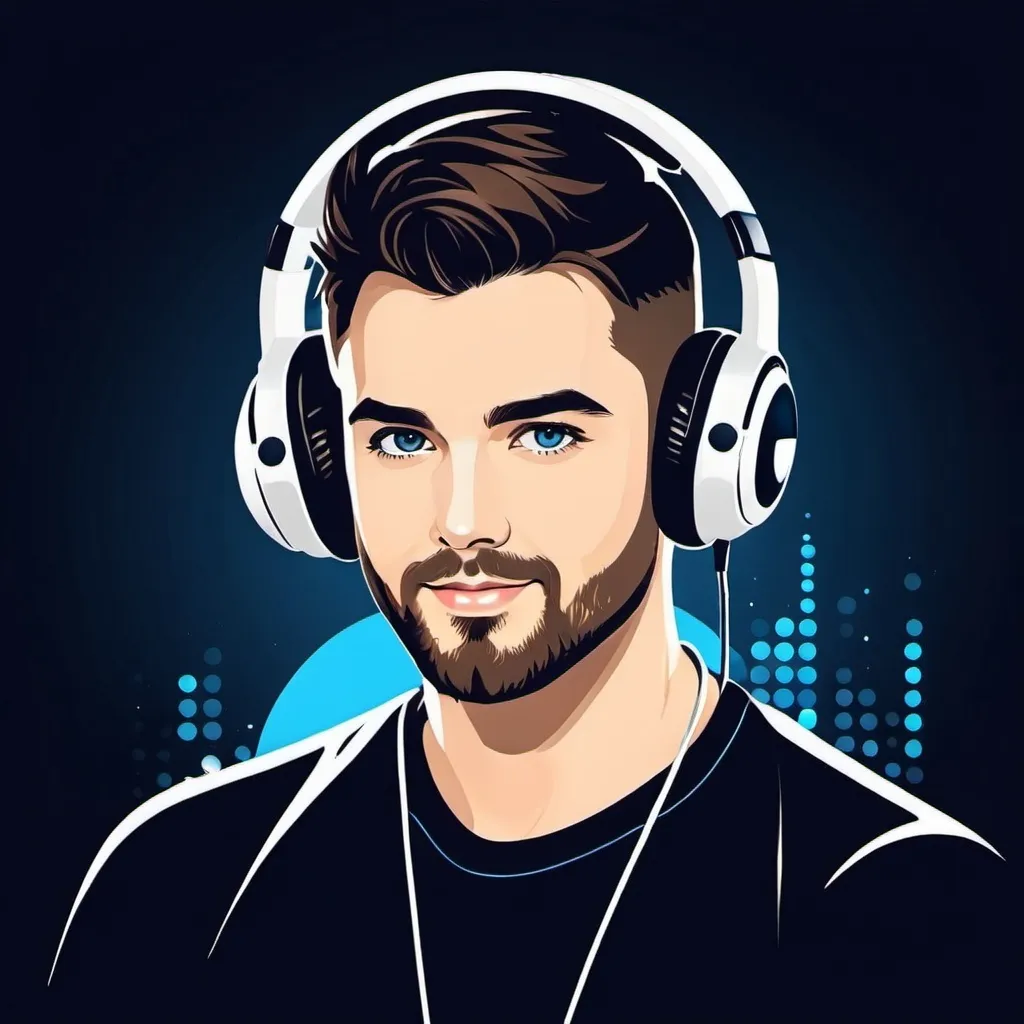 Prompt: dynamic DJ avatar icon wearing headphones