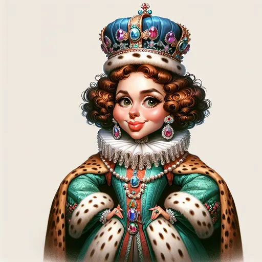 Prompt: cartoon painted caricature of a female queen