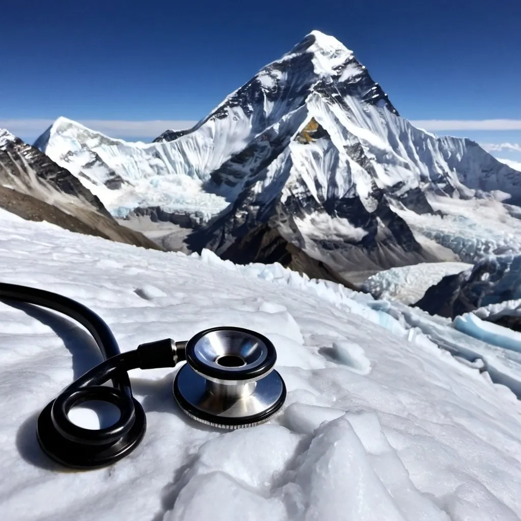 Prompt: Stethoscope in the top of mount everest