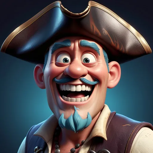 Prompt: Disney pixar character, 3d render style, old pirate evil laugh, cinematic colors