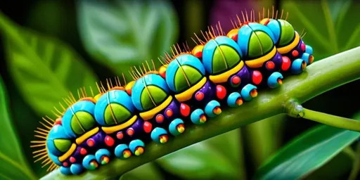 Prompt: caterpillar, vibrant colors, detailed segments, lush greenery, high quality, vibrant, detailed, colorful, lush, botanical, natural lighting