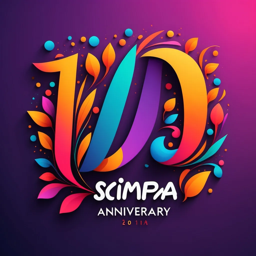 Prompt: write a logo SCIMPA and write 10TH anniversary. using a colorful background including mask and variety shape