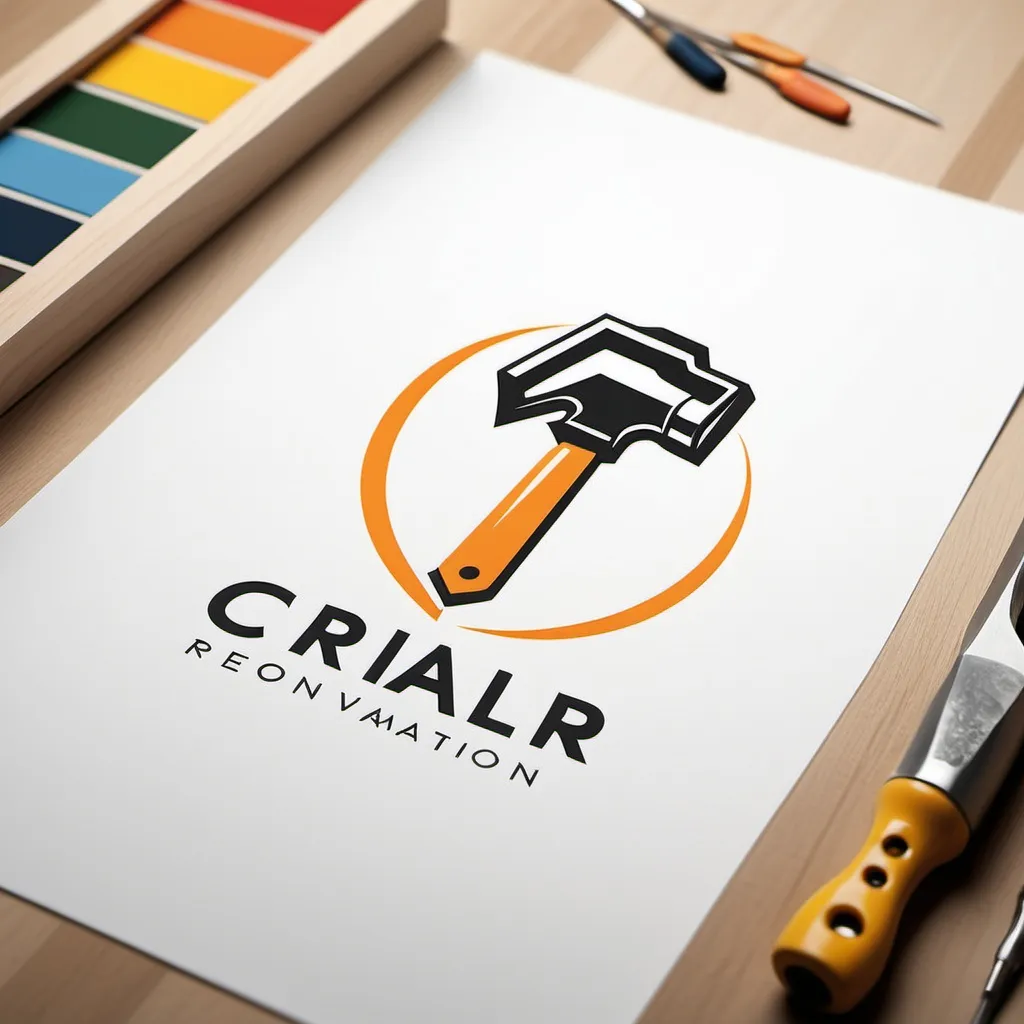 Prompt: Create a modern and professional logo for a renovation company called ‘CRIALAR.’ The logo should include elements related to construction, such as a hammer or screwdriver, and an outline of a house. Use a modern sans-serif font, like Montserrat or Open Sans, for the name ‘CRIALAR.’ The main colors should be dark blue and green, with letters in white or light gray, depending on the background. The design should be clean and minimalist, with a layout that can be horizontal or vertical.