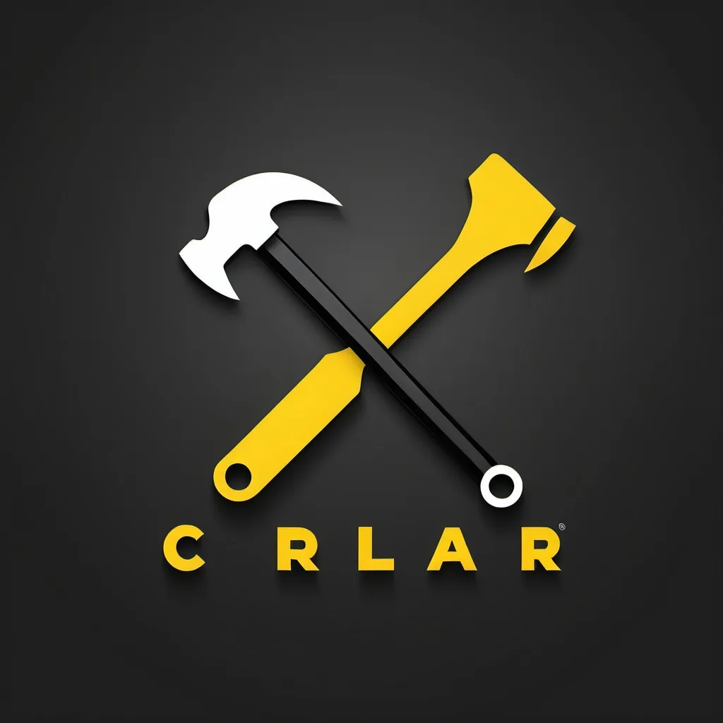 Prompt: Design a sleek logo for ‘CRIALAR’ that features a black construction tool, like a hammer or wrench, integrated with the company name. Use yellow for the text to create a striking contrast. The overall look should be contemporary and appealing.