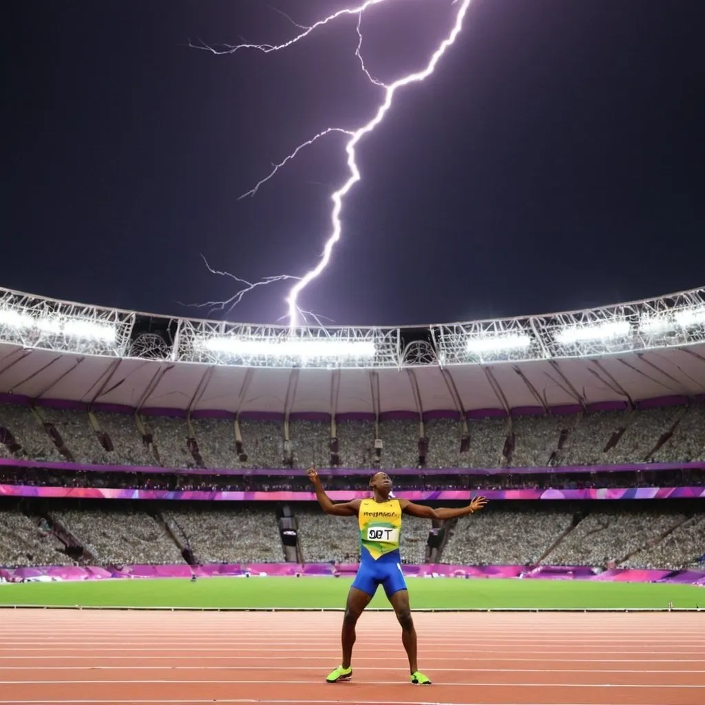 Prompt: A lightning bolt dancing dashed past everyone in the Olympic Stadium 