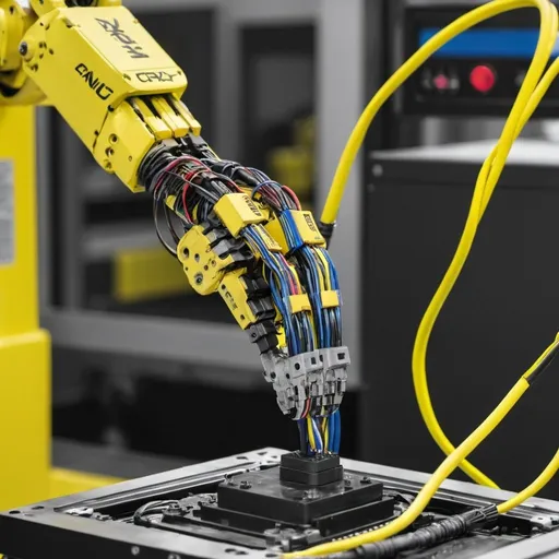 Prompt: Fanuc CRX Robot plugging in its own cables