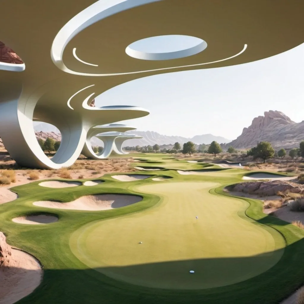 Prompt: Futuristic Golf Course in putter space