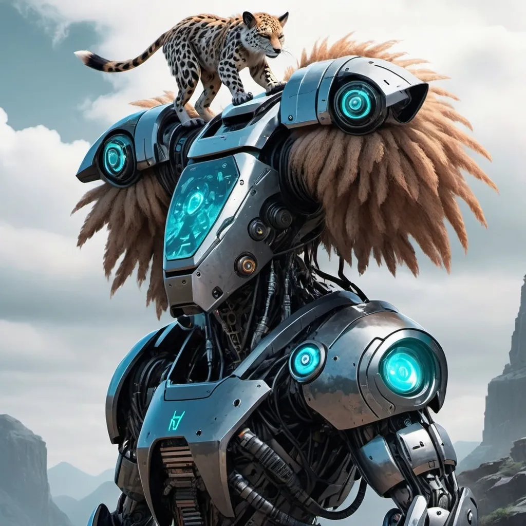 Prompt: A character fusion of a wild animal and a futuristic robot