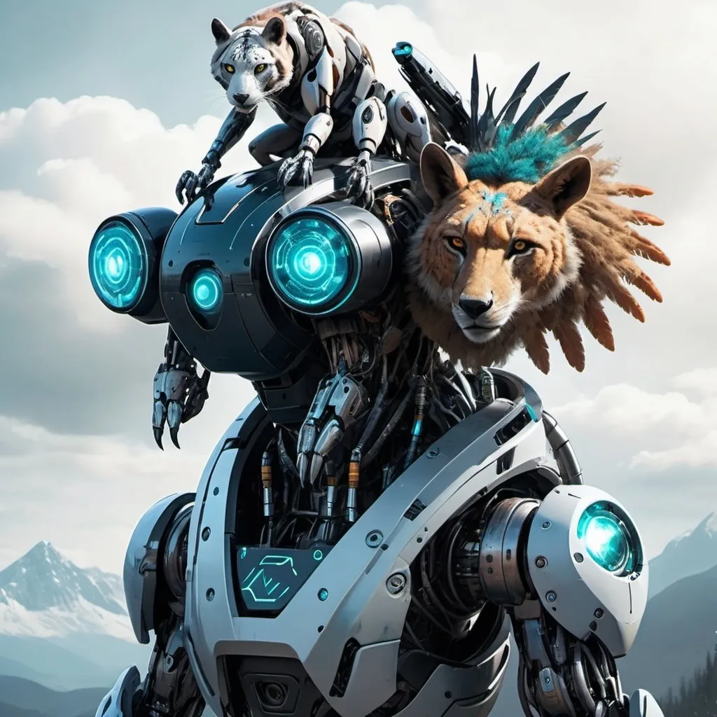 Prompt: A character fusion of a wild animal and a futuristic robot