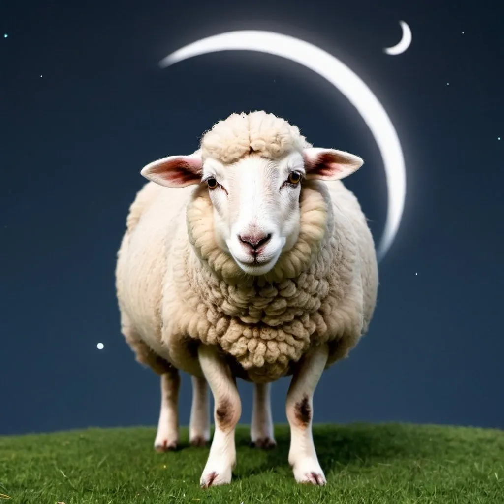 Prompt: simple sheep with moon and simple background 