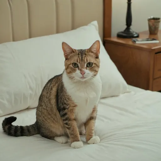 Prompt: a cat sitting on a bed