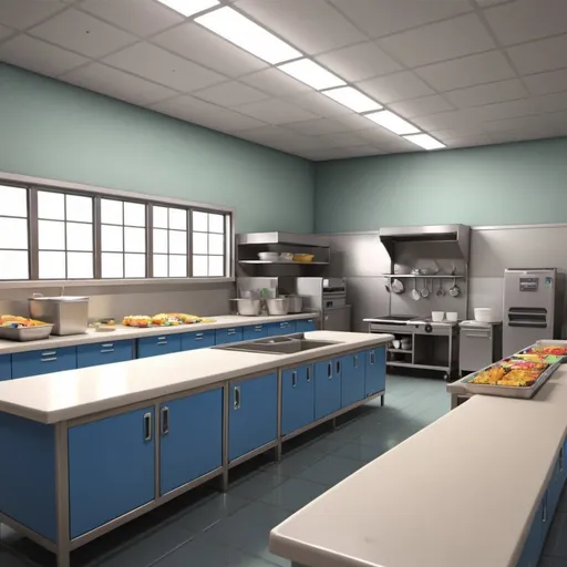 Prompt: School Lunchroom kitchen animated