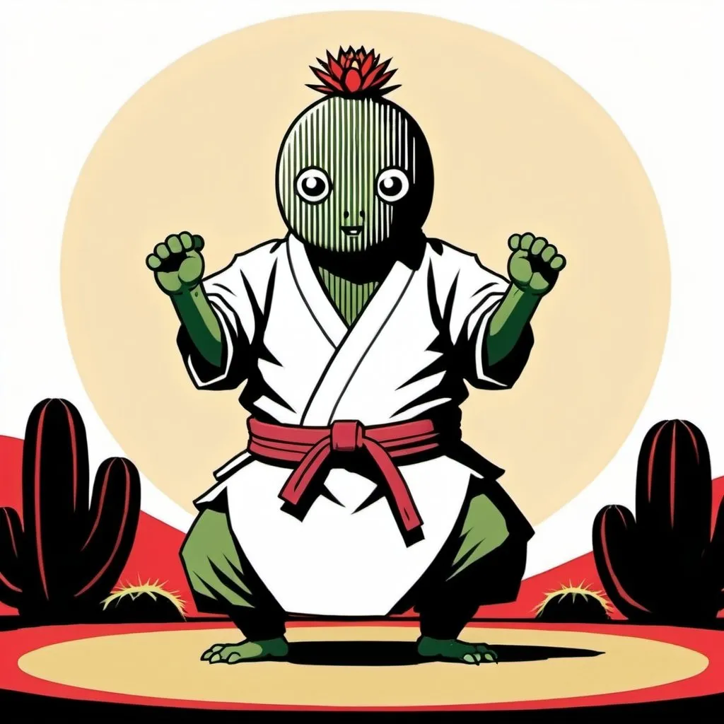 Prompt: cactus doing judo, feudal japan, circa 1600, comic style
