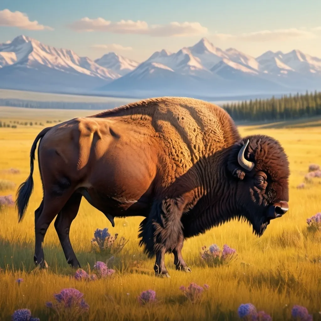 Prompt: bison in a prairie
