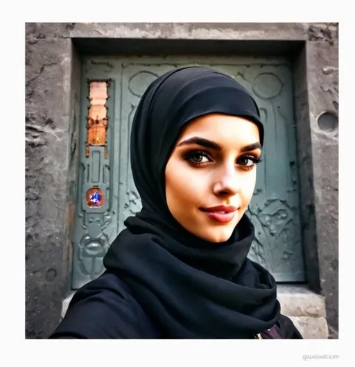 Prompt: a girl with a hijab in front of the Galata Tower in Turkey 