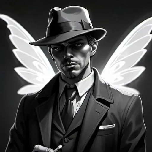 Portrait of a noir detective DND fairy, detailed win...