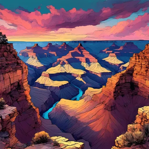 Prompt: grand canyon at sunset in the style of rembrandt, 8K