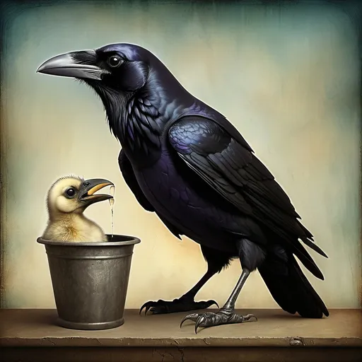 Prompt: On Good Friday, a raven washes its chick by Christian Schloe

