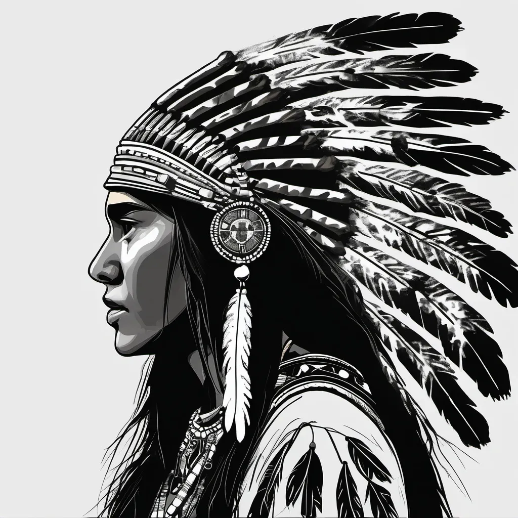 Prompt: 
a saudi girl wearing an native american warbonnet with. only show her side profile face. and she had a necklace with a saudi arabian flag. and she appreciating the culture of native Americans