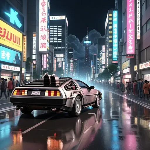 Prompt: back to the future movie scene anime 8k style design, rush in Tokyo City at night very realistic details