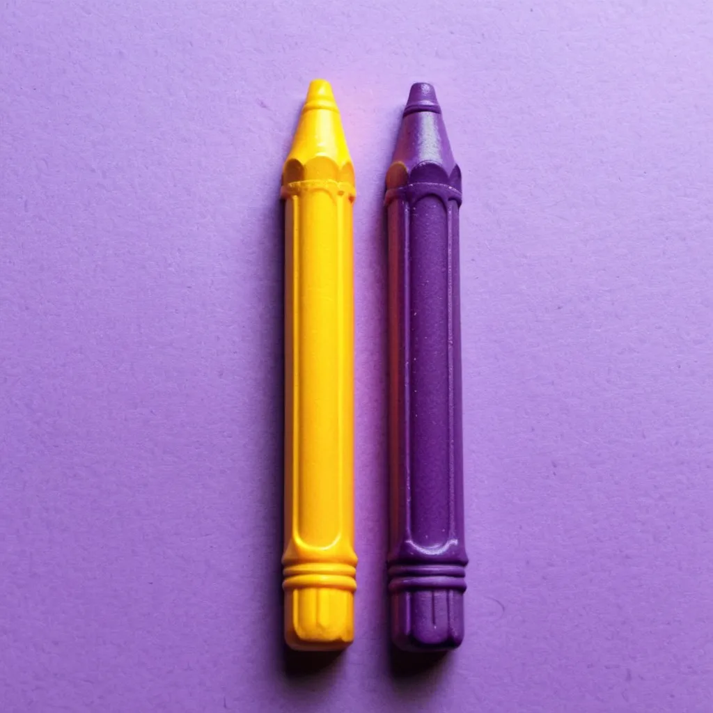 Prompt: Yellow Crayon Going To The Movies With Purple Crayon