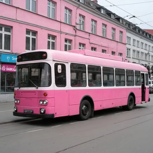 Prompt: A pink trolleybus
