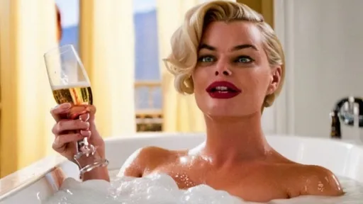 Prompt: Margot Robbie from Wolf of Wall Street in a bathtub with a glass of champange
