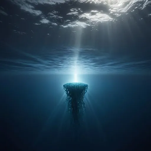 Prompt: What the Deepest part of the ocean would look like if a light was shined 