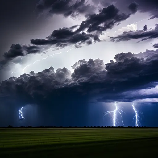 Prompt: Storm clouds over Farmland lighting hitting a tree