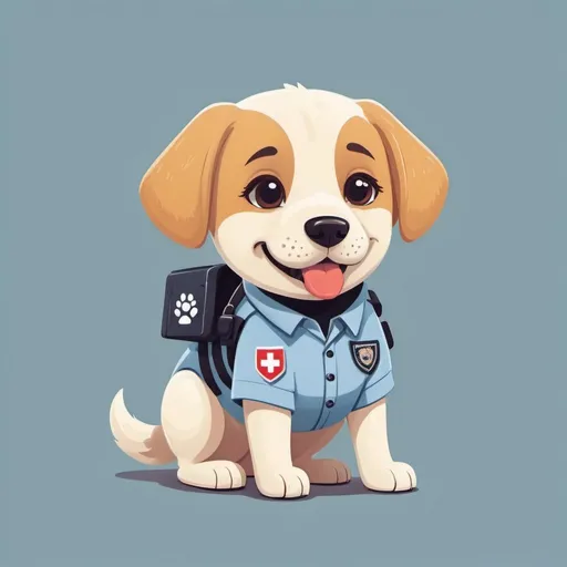 Prompt: cute Detection dog character representing quarantine, security, simple, happy, cheerful, brave, uniform 