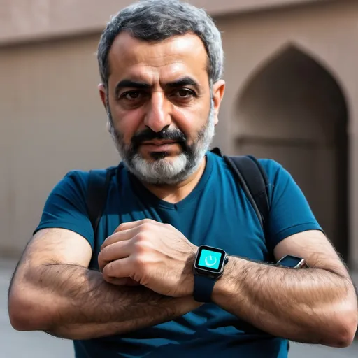 Prompt: An iranian man who has a smart watch