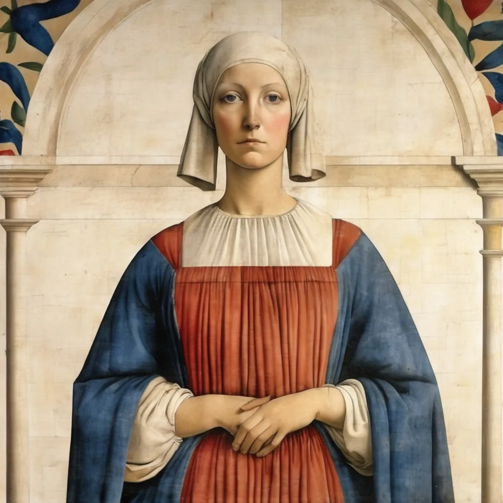 Prompt: Piero della Francesca style woman . Renaissance, fresco, mathematical, religious